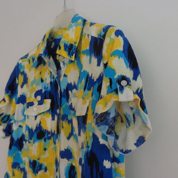 Kim Rogers Womens Colorful Top Linen‎ Casual Button-Up Blouse Size Medium - Picture 3 of 6